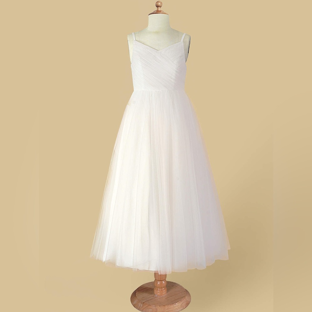 Azazie Amya A-Line Pleated Tulle Ankle-Length Dress size 10 worn once